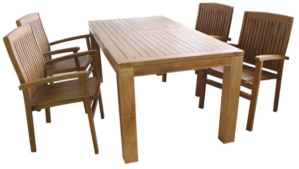 Echt Teak Sitzgruppe 4 x Sessel mit Tisch Gartenstuhl Teakholz Sitzgruppe TH020