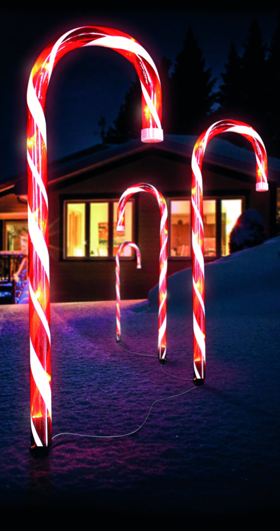 4x LED Zuckerstangen Weihnachtsbeleuchtung Outdoor Außen Deko Figuren Strom